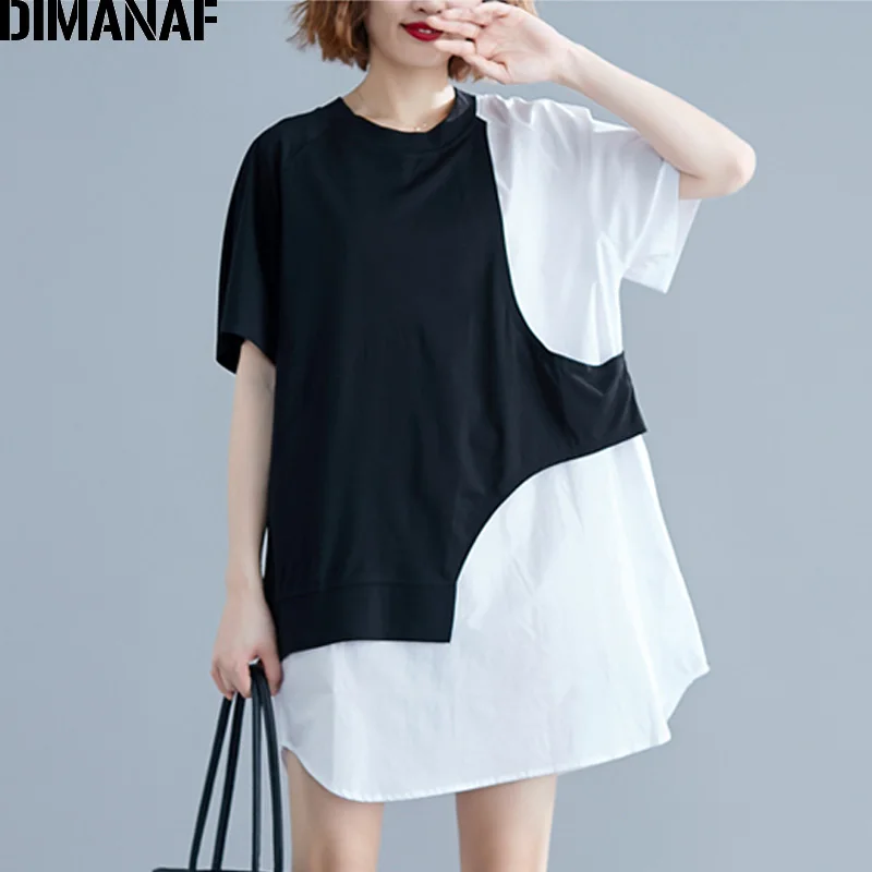 DIMANAF Plus Size Women T-Shirts Summer Big Size Lady Tops Tees Cotton Black Spliced Loose Casual Tunic Shirts Female Clothing
DIMANAF Plus Size Women T-Shirts Summer Big Size Lady Tops Tees Cotton Black Spliced Loose Casual Tunic Shirts Female Clothing