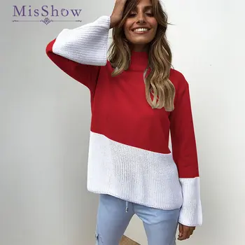 MisShow Autumn Winter Tutrtle Neck Knitted Sweaters Patchwork Color Long Sleeve Pull Femme Loose Casual Women Sweaters
MisShow Autumn Winter Tutrtle Neck Knitted Sweaters Patchwork Color Long Sleeve Pull Femme Loose Casual Women Sweaters
