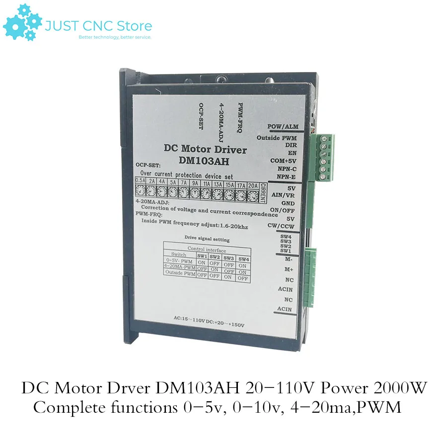 DC Motor Driver DM1103AH 20-110v DC brush Motor governor 2000W used for MACH3 PLC control of engraving machine
DC Motor Driver DM1103AH 20-110v DC brush Motor governor 2000W used for MACH3 PLC control of engraving machine