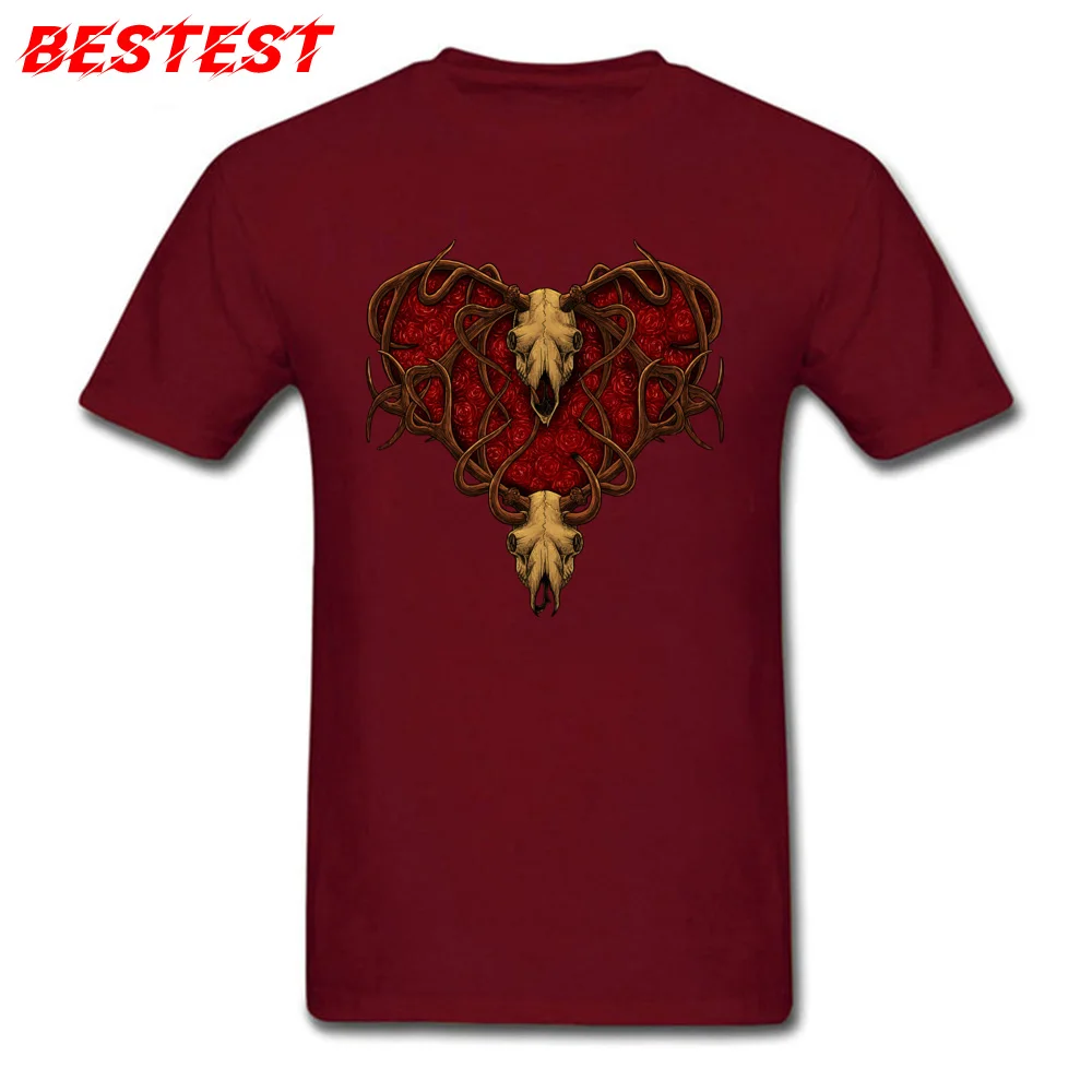 Heart Men Oversized Normal Tops Shirts Round Collar Summer/Autumn Cotton Top T-shirts Printed Short Sleeve T Shirt Heart maroon