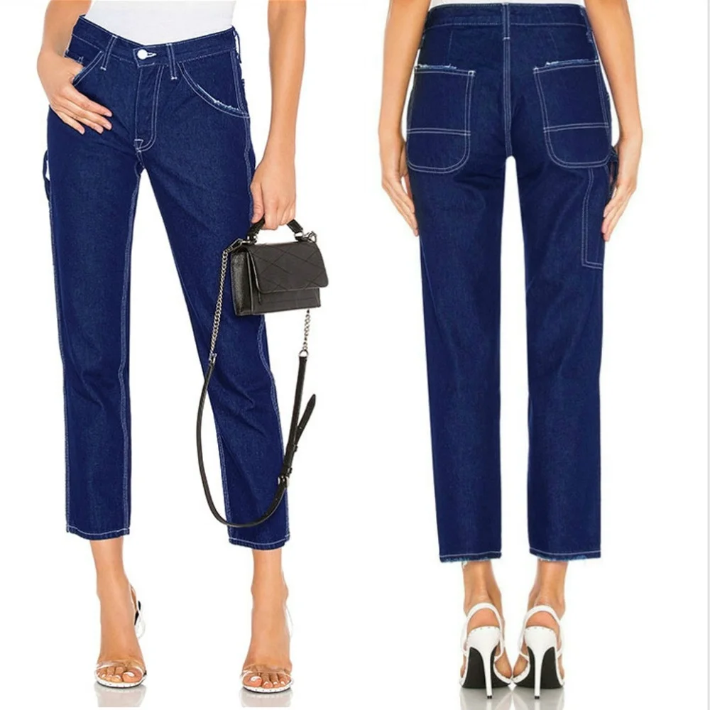 Women's Fashion Mid-rise Loose Special Cut Side Pockets Hit Color Straight Blue Denim Pants Ripped Jeans for Women XS-XL
Women's Fashion Mid-rise Loose Special Cut Side Pockets Hit Color Straight Blue Denim Pants Ripped Jeans for Women XS-XL