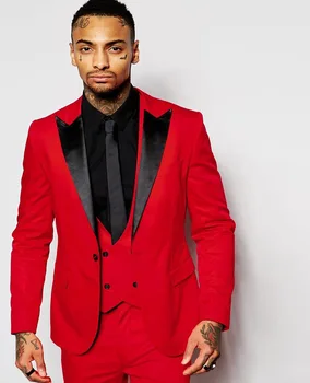Fashion Red Mens Suits Black Peaked Lapel Three Pieces Groom Tuxedos Custom Made Slim Fit Groomsmen ( Jacket+Pants+Vest+Tie)
Fashion Red Mens Suits Black Peaked Lapel Three Pieces Groom Tuxedos Custom Made Slim Fit Groomsmen ( Jacket+Pants+Vest+Tie)