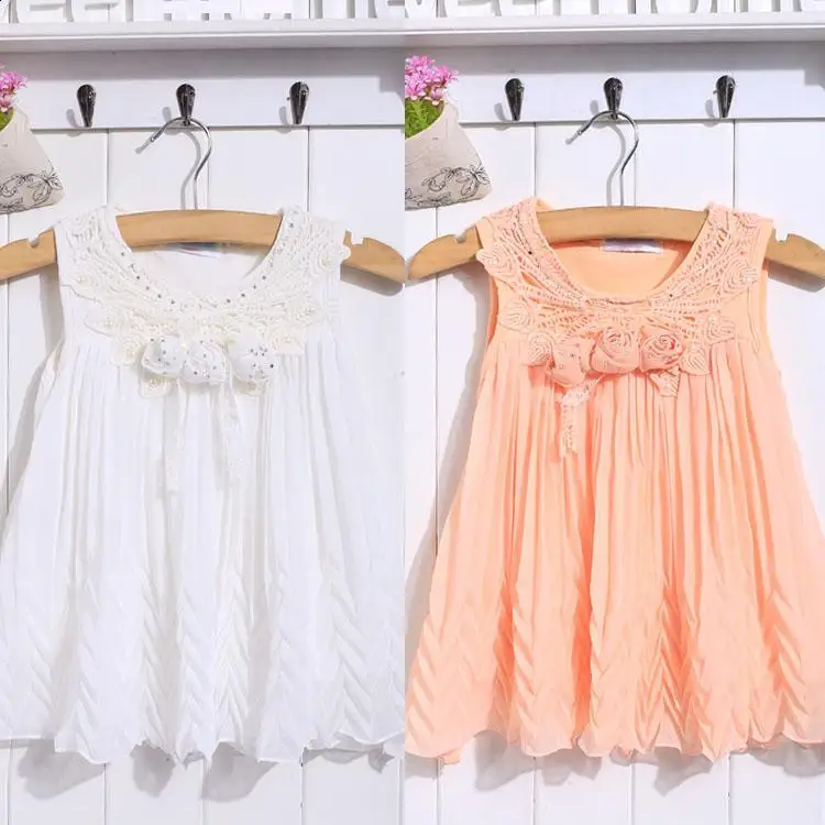 Dress Fashion Girl Applique Korean Kids Tank O-neck Sleeveless New Bling Pleated |