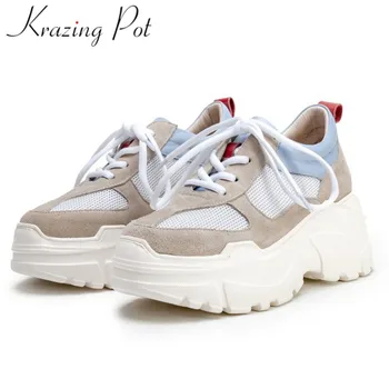 Krazing pot retro mixed colors genuine leather breathable mesh thick bottom platform lace up sneakers women vulcanized shoes L12
Krazing pot retro mixed colors genuine leather breathable mesh thick bottom platform lace up sneakers women vulcanized shoes L12