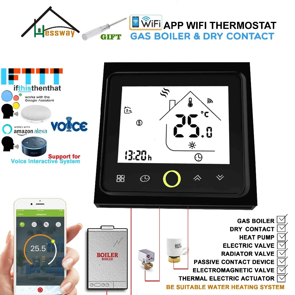 EU 3A Valve radiator Linkage Controller Wireless Wall Mounted Gas Boiler Thermostat WIFI for Dry contact &Passive contact
EU 3A Valve radiator Linkage Controller Wireless Wall Mounted Gas Boiler Thermostat WIFI for Dry contact &Passive contact