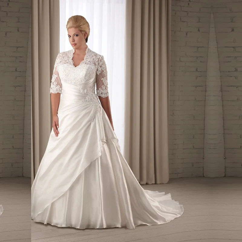 Elegant New A-Line Plus Size Long Half Sleeve Lace Wedding Dress Bridal Gown Sweetheart Taffeta Bridal Wedding Gown F1061
Elegant New A-Line Plus Size Long Half Sleeve Lace Wedding Dress Bridal Gown Sweetheart Taffeta Bridal Wedding Gown F1061
