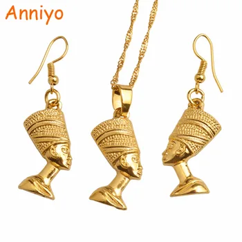 Anniyo Egypt Nefertiti Queen Portrait Pendant Necklace & Earrings for Women,Gold Color Egyptian Jewelry Sets Wholesale #098906
Anniyo Egypt Nefertiti Queen Portrait Pendant Necklace & Earrings for Women,Gold Color Egyptian Jewelry Sets Wholesale #098906