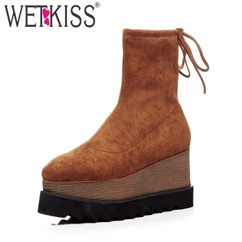 WETKISS Autumn High Heeled Ankle Women Boots Square Toe Cross Tied Wedges Footwear Stretch Female Boot Platform Shoes Women 2018
WETKISS Autumn High Heeled Ankle Women Boots Square Toe Cross Tied Wedges Footwear Stretch Female Boot Platform Shoes Women 2018
