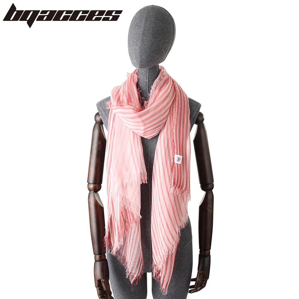 

[BQACCES] Fashion Ombre Stripe Print 100% Viscose Scarf Fringed Thin Silk Scarves Women Voile Shawl New Hijab Beach Cover Up