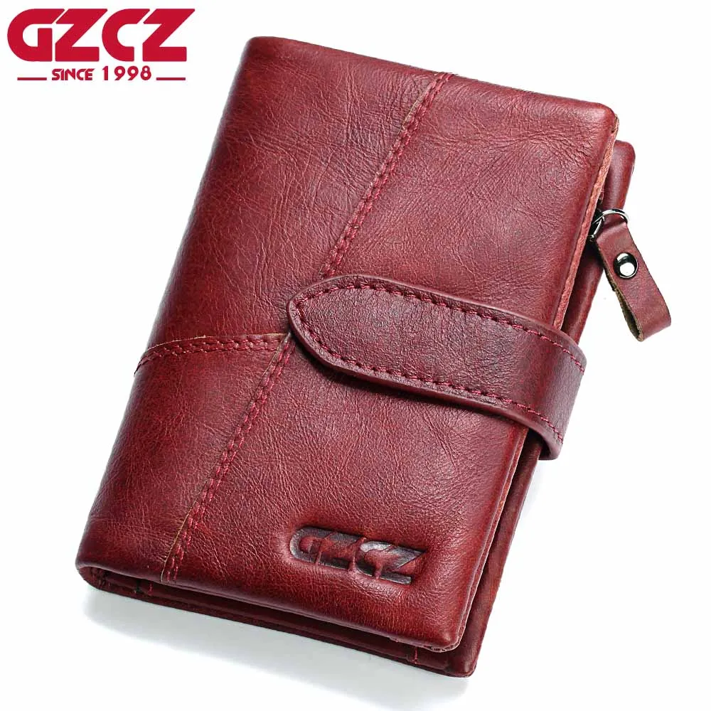 

GZCZ Genuine Leather Female Zipper Wallet Women Coin Purse Small Woman Walet Portomonee Rfid Lady Money Bag ID Card Holder Perse