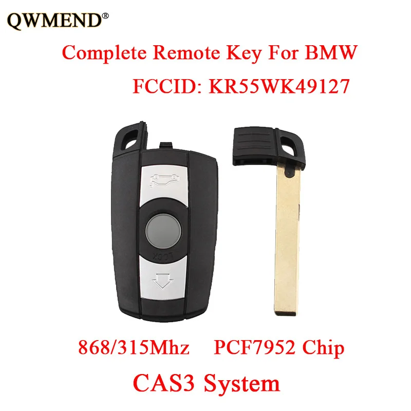 QWMEND 868/315Mhz 3 Buttons PCF7952 Chip Complete Remote Key DIY For BMW 1/3/5/7 Series CAS3 System KR55WK49127 Car key Fob
QWMEND 868/315Mhz 3 Buttons PCF7952 Chip Complete Remote Key DIY For BMW 1/3/5/7 Series CAS3 System KR55WK49127 Car key Fob