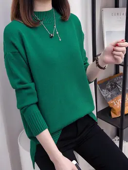 Semi high collar collar sweater 2020 new style loose knitted sweater long sleeved split bottoming shirt thickened
Semi high collar collar sweater 2020 new style loose knitted sweater long sleeved split bottoming shirt thickened