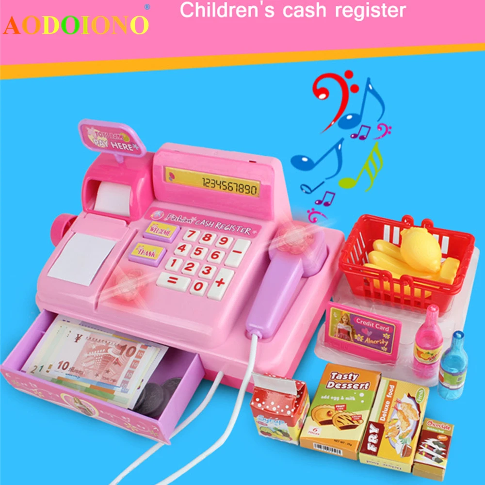 18pcs Electronic Supermarket Cash Register Toy Shopping Cart Basket Goods Machine Sound Pretend Play Cashier Toys for Girls
18pcs Electronic Supermarket Cash Register Toy Shopping Cart Basket Goods Machine Sound Pretend Play Cashier Toys for Girls