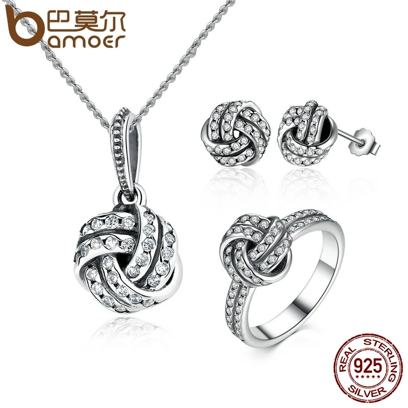 BAMOER Authentic 100% 925 Sterling Silver Sparkling Love Knot Weave Jewelry Sets Sterling Silver Jewelry Accessories ZHS001 
BAMOER Authentic 100% 925 Sterling Silver Sparkling Love Knot Weave Jewelry Sets Sterling Silver Jewelry Accessories ZHS001