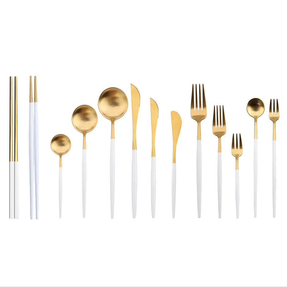 304 Stainless Steel Western Silverware Cutlery Set Noble Dinnerware Tableware White Gold Butter Knife Tablespoon Chopsticks
304 Stainless Steel Western Silverware Cutlery Set Noble Dinnerware Tableware White Gold Butter Knife Tablespoon Chopsticks