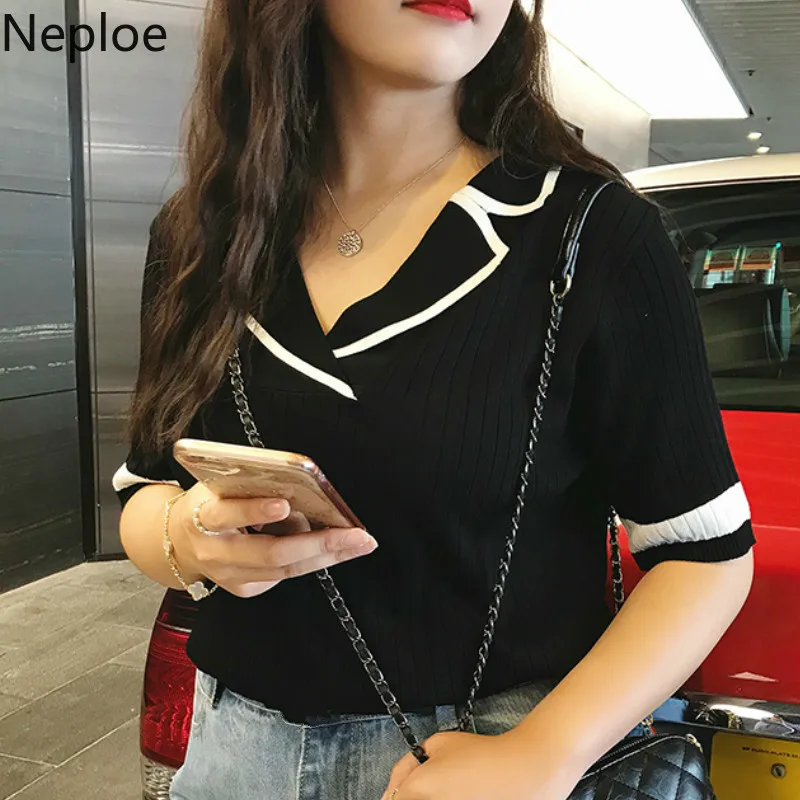Neploe Ice Silk Knitted Women T Shirts Summer 2019 New Tur-Down Collar Short Sleeve Tees Loose Sweet Ladies Tops 44764
Neploe Ice Silk Knitted Women T Shirts Summer 2019 New Tur-Down Collar Short Sleeve Tees Loose Sweet Ladies Tops 44764