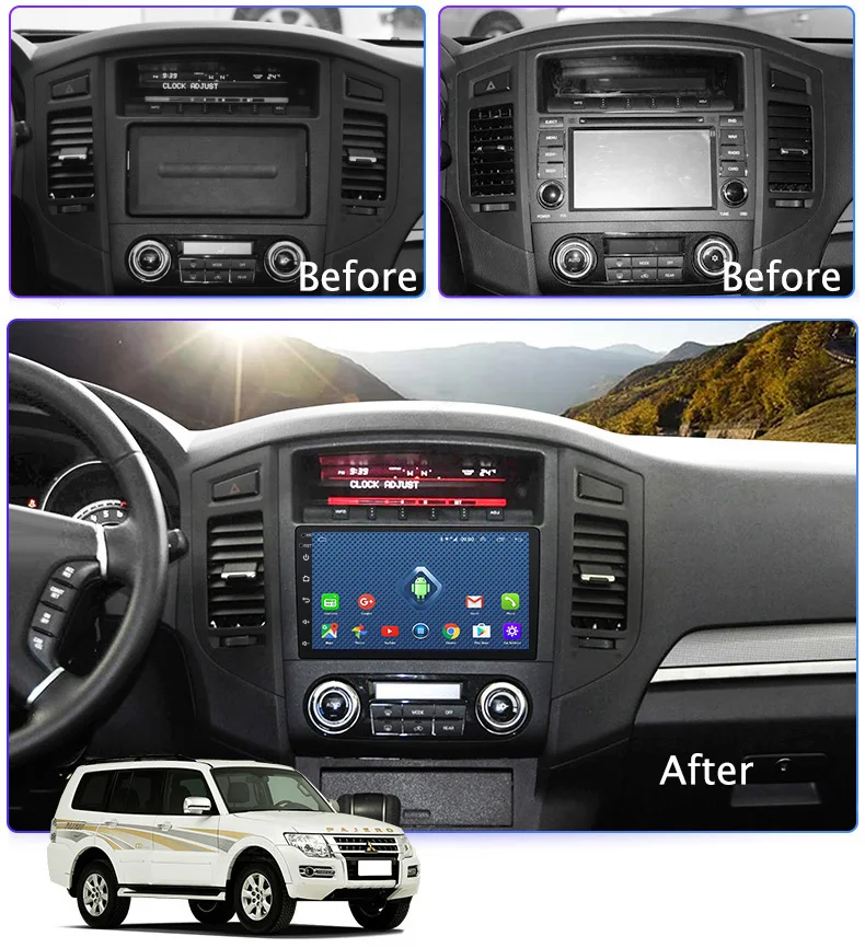 Best 4G 3G WIFI All Netcom  Android 8.0 2+32G car dvd gps For Mitsubishi Pajero 2006-2011 support steering wheel bottons control 3
