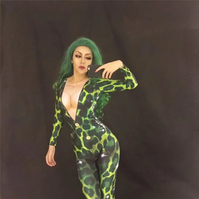 F44 Green print dj jumpsuit sexy women dresses stretch Leotard Rompers singer bodysuit costume stage show prom party bar clothe
F44 Green print dj jumpsuit sexy women dresses stretch Leotard Rompers singer bodysuit costume stage show prom party bar clothe