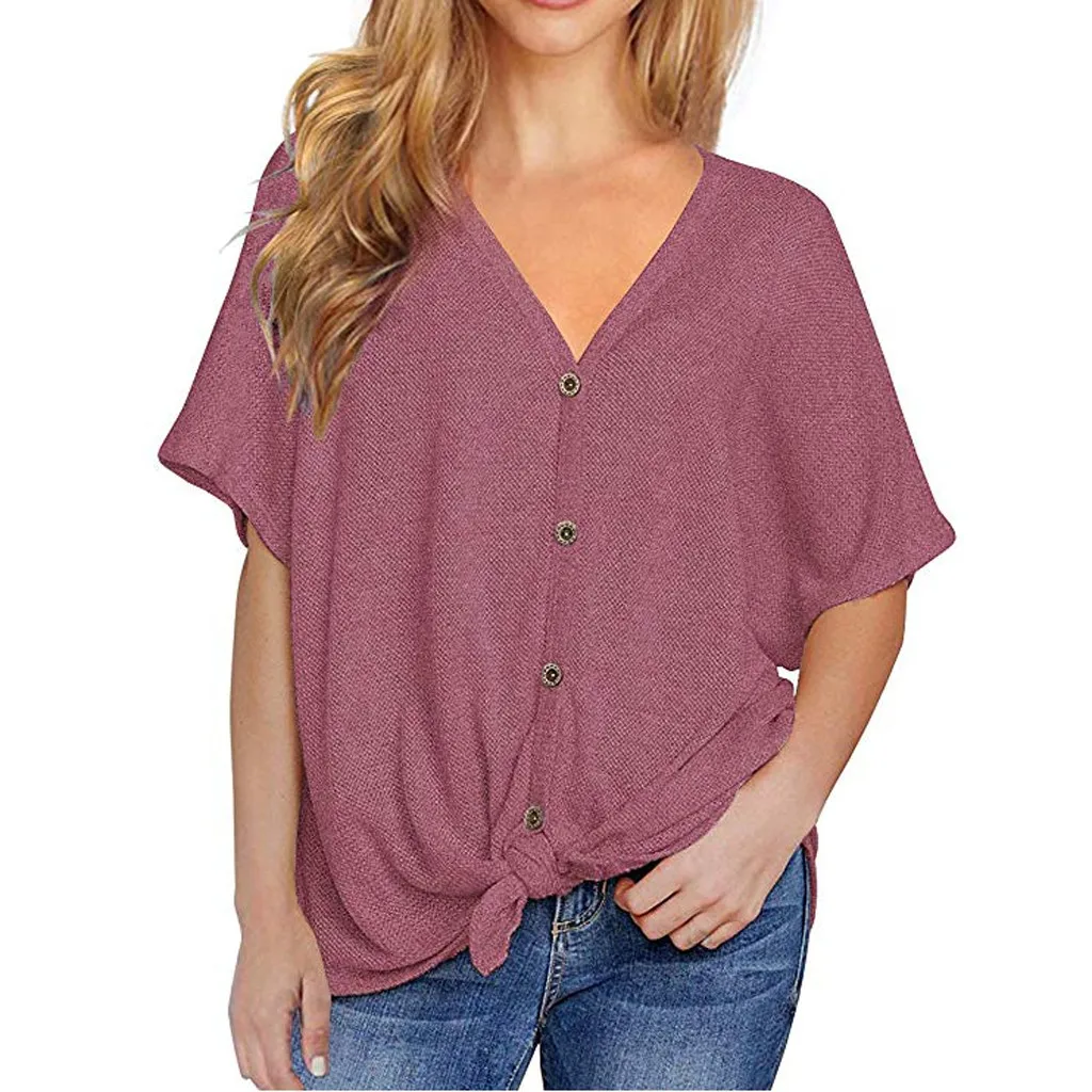 Womens Loose t shirt femme 2019 Short Sleeve women's tops V Neck shirt woman Button Down T Shirts Tie Front Knot Tops#G7
Womens Loose t shirt femme 2019 Short Sleeve women's tops V Neck shirt woman Button Down T Shirts Tie Front Knot Tops#G7