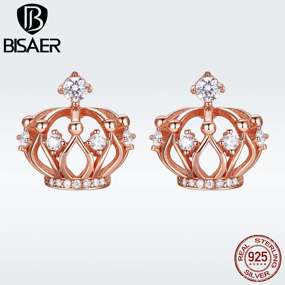BISAER 925 Sterling Silver Cubic Zirconia Royal Crown Stud Earrings for Women Rose Gold Color Fashion Jewelry Bijoux GXE574
BISAER 925 Sterling Silver Cubic Zirconia Royal Crown Stud Earrings for Women Rose Gold Color Fashion Jewelry Bijoux GXE574