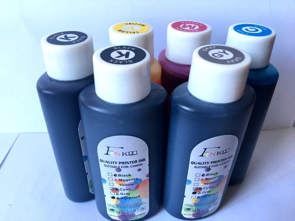 

6x100ml Dye Ink For Canon PIXMA MG8150 MG6150 MG6250 MG8250 Printer PGI-525 PGBK CLI-526 BK C M Y GY 6 Colors Ink