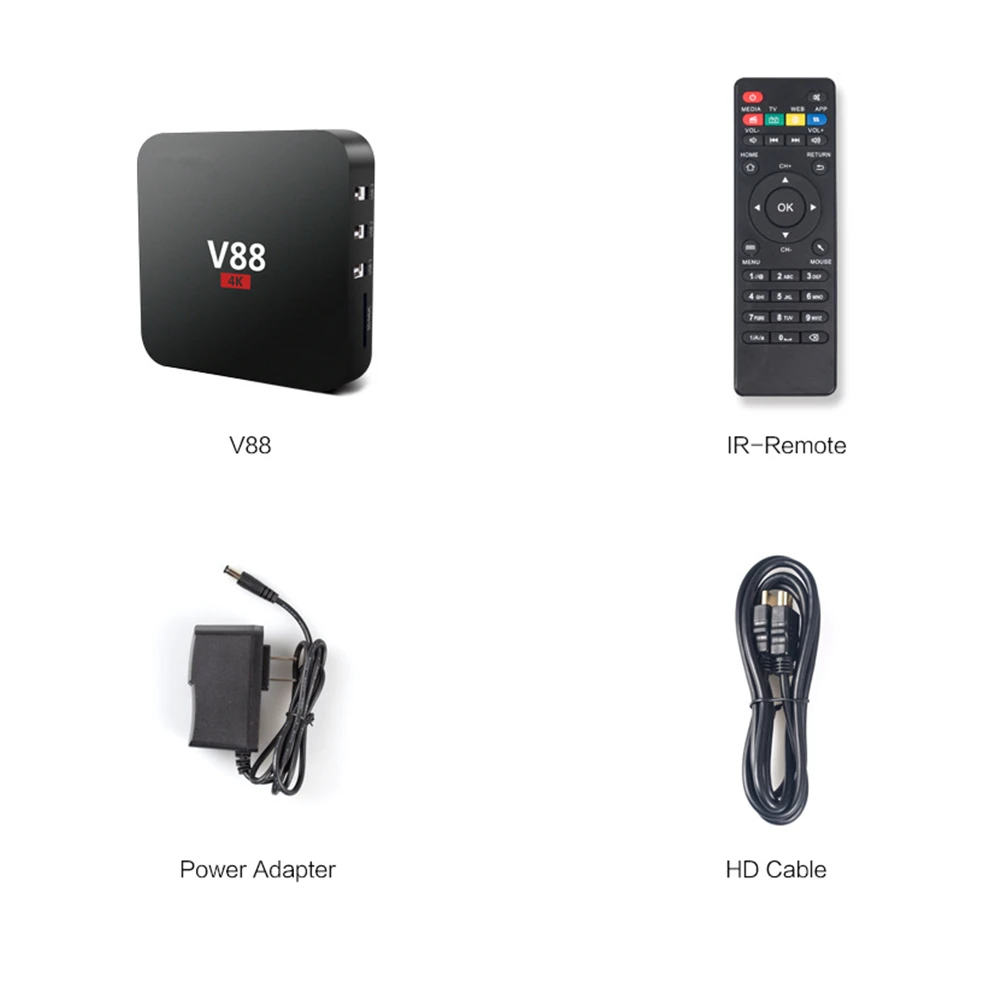 V88 Android 5.1 Smart TV Box Rockchip 3229 1G/8G 4 USB 4K 2K Movie WiFi Full Loaded Quad Core 1.5GHZ Media Player Set-top Box
V88 Android 5.1 Smart TV Box Rockchip 3229 1G/8G 4 USB 4K 2K Movie WiFi Full Loaded Quad Core 1.5GHZ Media Player Set-top Box