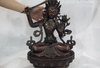 USPS to USA S0571 18 Tibetan Bronze Copper Manjusri Kwan-Yin GuanYin Bodhisattva Hold Sword Statue