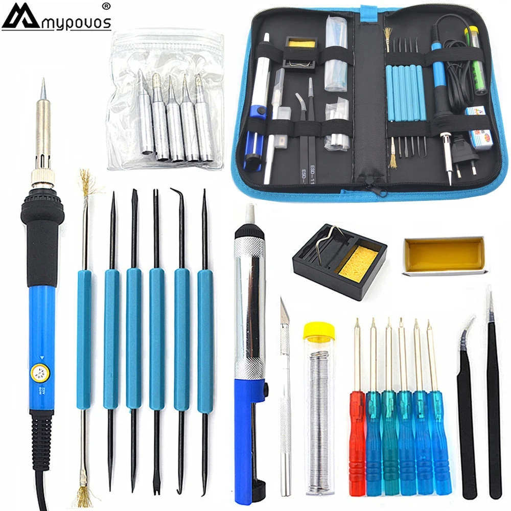 EU/US Plug 60W Adjustable Temperature Electric Soldering Iron Kit+5pcs Tips+Tweezers Solder Wire Portable Welding Repair Tool
EU/US Plug 60W Adjustable Temperature Electric Soldering Iron Kit+5pcs Tips+Tweezers Solder Wire Portable Welding Repair Tool