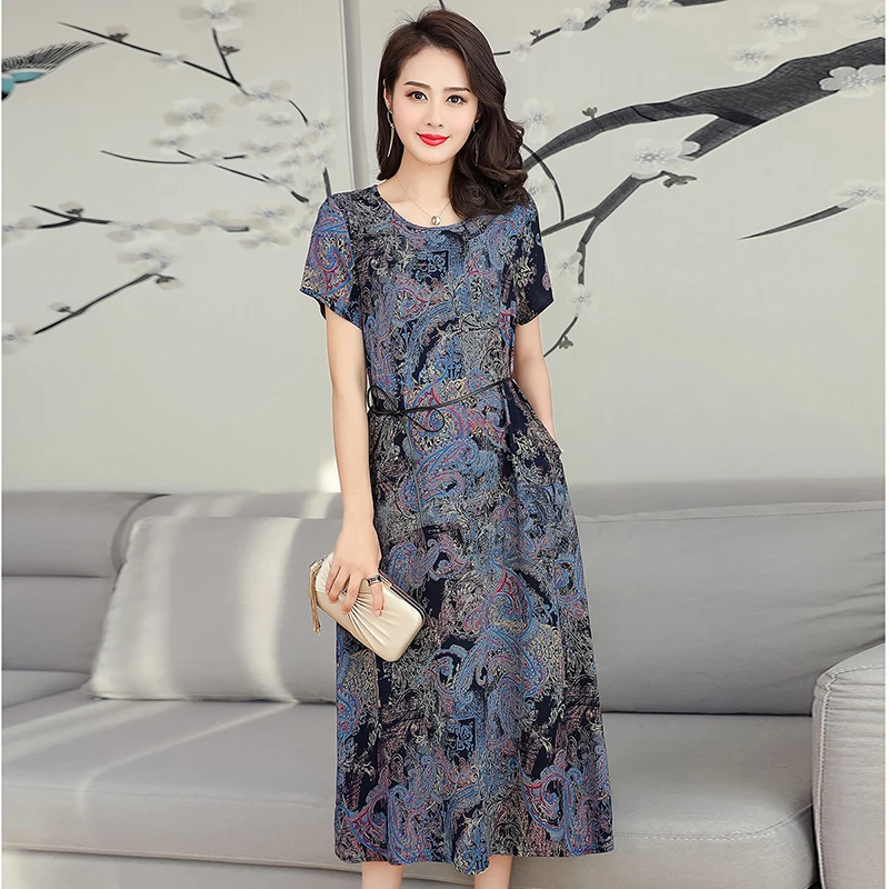 Women Cotton Dresses 2019 Summer New Short Sleeved Print sundress Fashion O Neck Loose Plus Size Middle Aged Long Dress
Women Cotton Dresses 2019 Summer New Short Sleeved Print sundress Fashion O Neck Loose Plus Size Middle Aged Long Dress