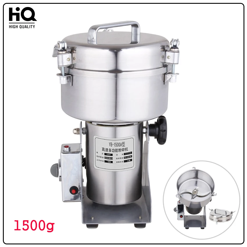 1500g Electric Grinder for Medicine/Spice/Salt Rice/Coffee Bean/Corn/Pepper/ Herb Mills&Mincers Grinding Machine YB-1500A
1500g Electric Grinder for Medicine/Spice/Salt Rice/Coffee Bean/Corn/Pepper/ Herb Mills&Mincers Grinding Machine YB-1500A