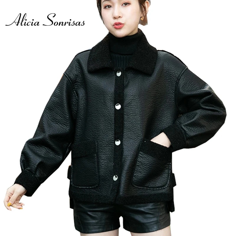Women Short Leather Jacket Double Face Use Autumn Winter Parkas Faux Sheepskin Coats Lamb Cashmere PU Leather Jackets BE097
Women Short Leather Jacket Double Face Use Autumn Winter Parkas Faux Sheepskin Coats Lamb Cashmere PU Leather Jackets BE097