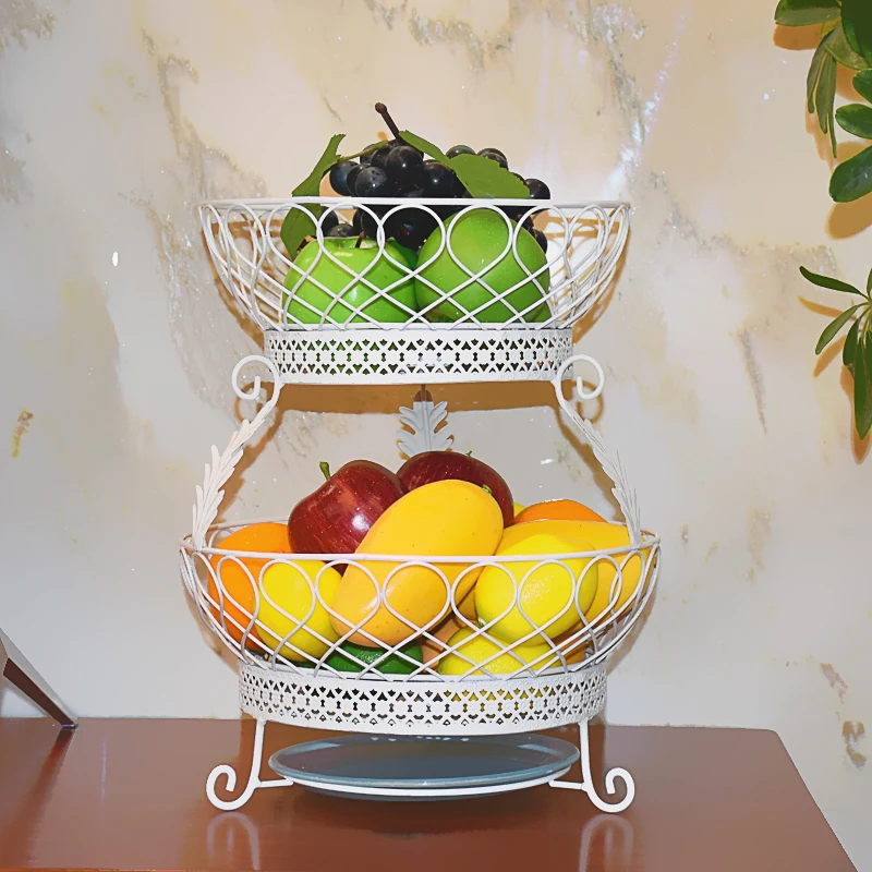 2 Tier Countertop Fruit Basket Holder Decorative Bowl Stand