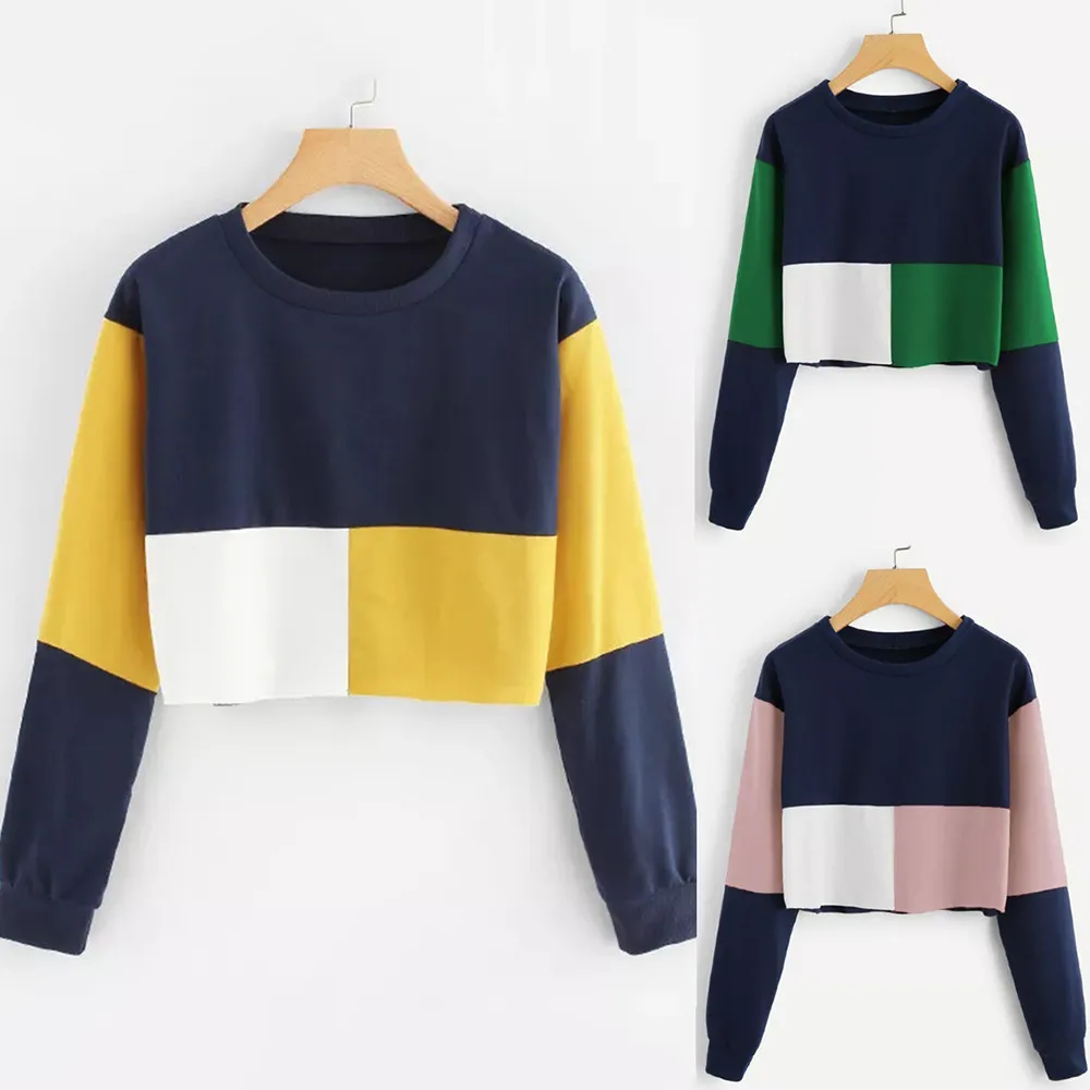 Women Color Patchwork Sweatshirt Short Pullover round neck Women's shirt Casual Tops Blouse busos para mujer
Women Color Patchwork Sweatshirt Short Pullover round neck Women's shirt Casual Tops Blouse busos para mujer