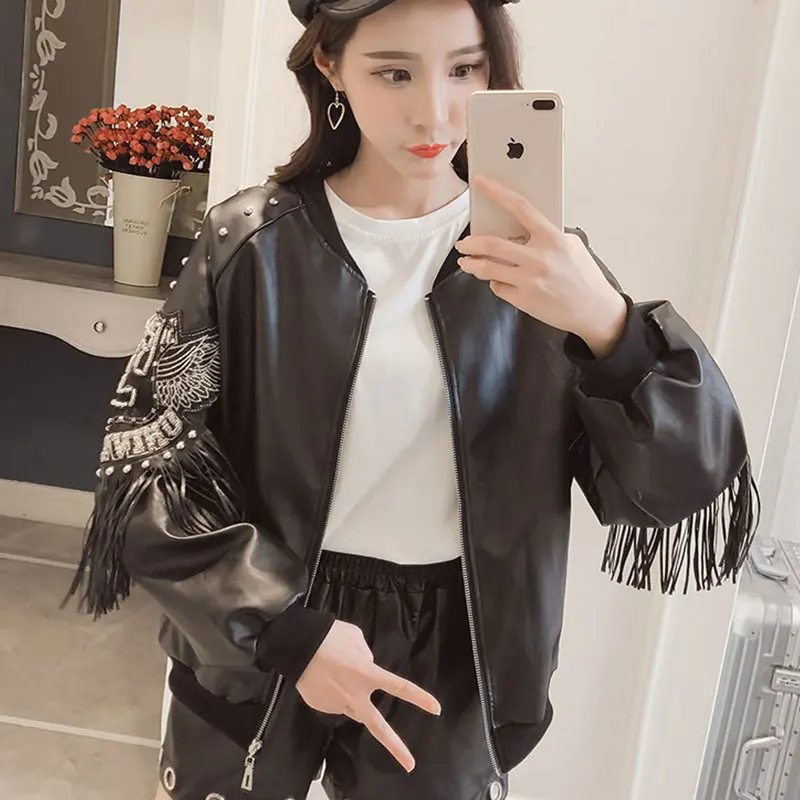 Harajuku Style Fashion Rivets Leather Jacket 2019 Spring Autumn Jacket Women Loose Embroidery Tassel Short PU Leather Outwear 91
Harajuku Style Fashion Rivets Leather Jacket 2019 Spring Autumn Jacket Women Loose Embroidery Tassel Short PU Leather Outwear 91