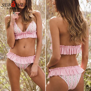 SEBOWEL Sexy Pink Ruffle Push Up Bohemia Brazilian Bikini Seimsuit Backless Straps Padded Swimwear Two Pieces Transparent Bikini
SEBOWEL Sexy Pink Ruffle Push Up Bohemia Brazilian Bikini Seimsuit Backless Straps Padded Swimwear Two Pieces Transparent Bikini