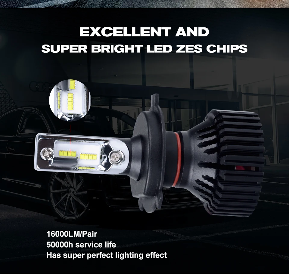 Aceersun LED Car Headlight Bulb H7 H4 72W 16000LM H11 9005 9006 12V 9007 Canbus smart ic HB3 HB4 Hi-Lo light no noise fonte 24V (12)