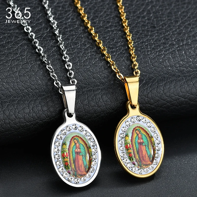 High Quality Gold Color Stainless Steel Virgin Mary Pendant Necklace Rhinestone Madonna Women Necklace For Christian
High Quality Gold Color Stainless Steel Virgin Mary Pendant Necklace Rhinestone Madonna Women Necklace For Christian