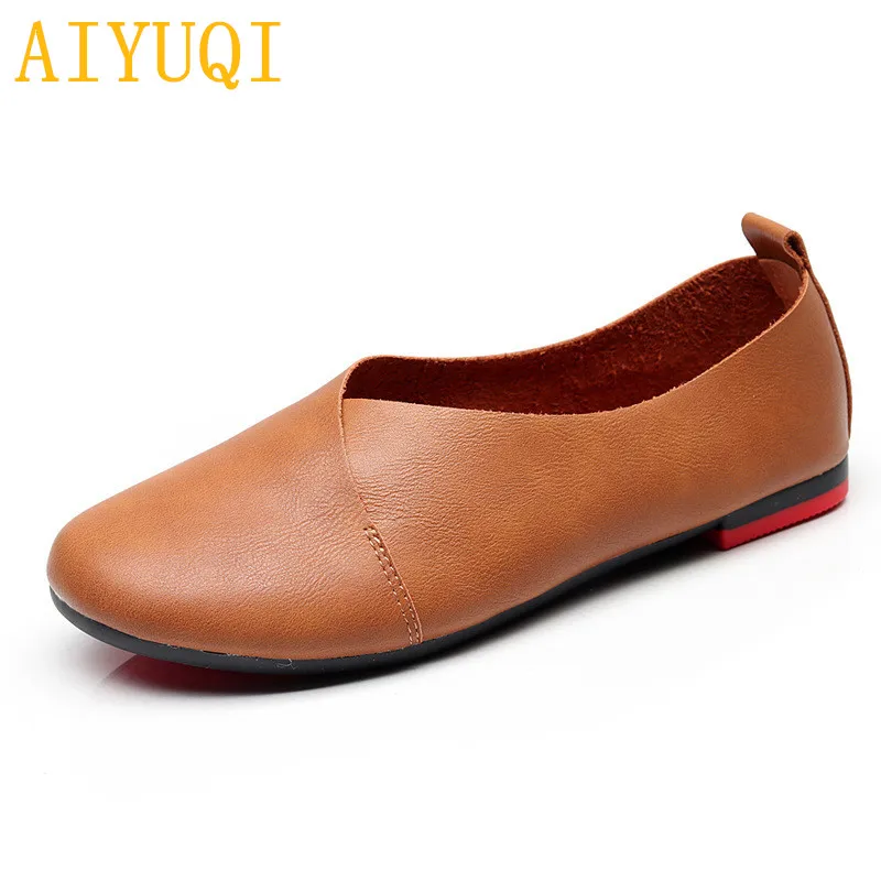 

AIYUQI Women's flat shoes 2019 genuine leather female peas shoes, large size 35-43 casual soft bottom mother single shoes K20