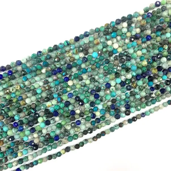 Tiny Chrysocolla Micro Faceted Beads 2 3 4mm Natural Chrysocolla Round Green Blue Gemstone Small Chrysocolla Semi Precious Spacer Beads1