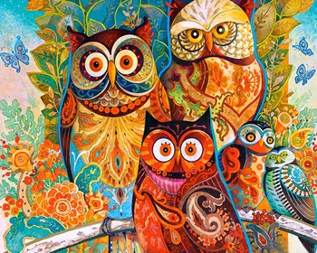 

Frameless oil paintings by numbers animals paint by number for home decor oil picture painting 4050 owl family