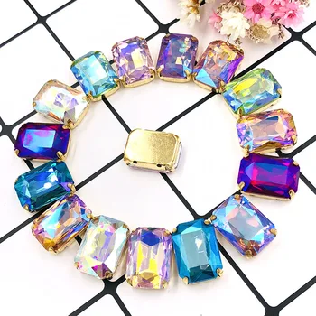 10x14mm/13x18mm Rectangular octagon crystal Glass gold base flatback sew on rhinestones with claw for DIY clothing Accessories 
10x14mm/13x18mm Rectangular octagon crystal Glass gold base flatback sew on rhinestones with claw for DIY clothing Accessories