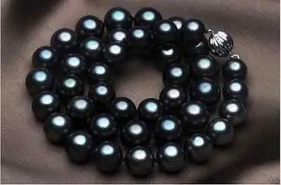 

HOT## Wholesale >> charming AAA+10-11mm natural tahitian south sea black green pearl necklace 18''