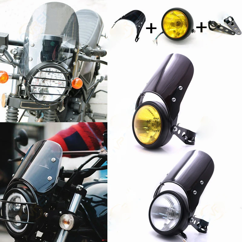 RED Universal Motorcycle Headlight Fairing Cafe Racer Old School