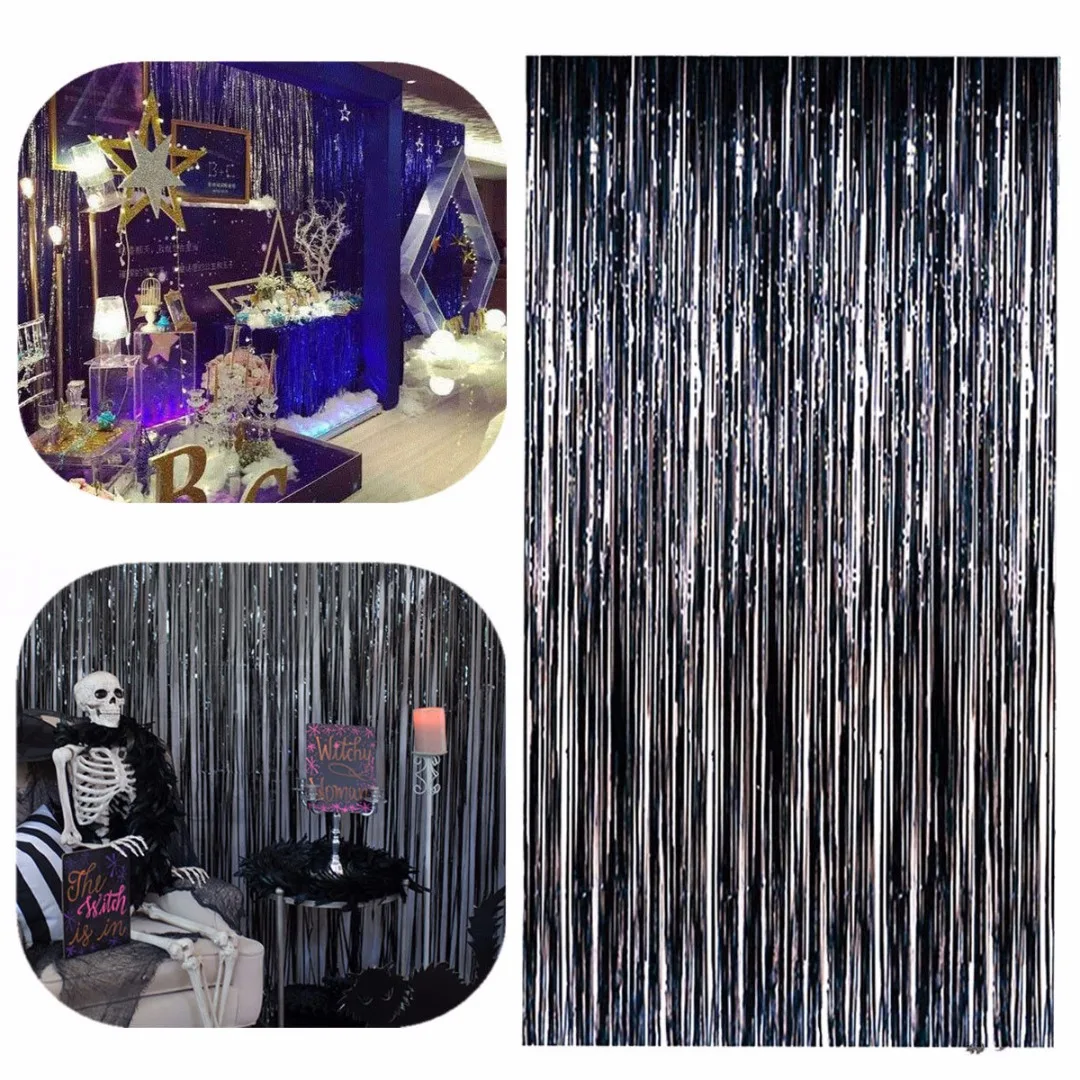 91 x 243cm Party Halloween Fringe Door Curtain Decoration House Props Black Newest 2018