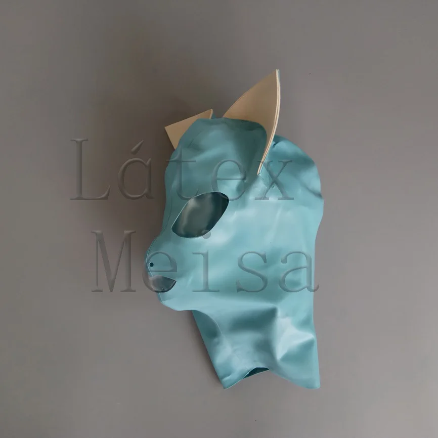 Novelty sky blue animal cat design latex hood with ears and open eyes nostrils and mouth for women
Novelty sky blue animal cat design latex hood with ears and open eyes nostrils and mouth for women