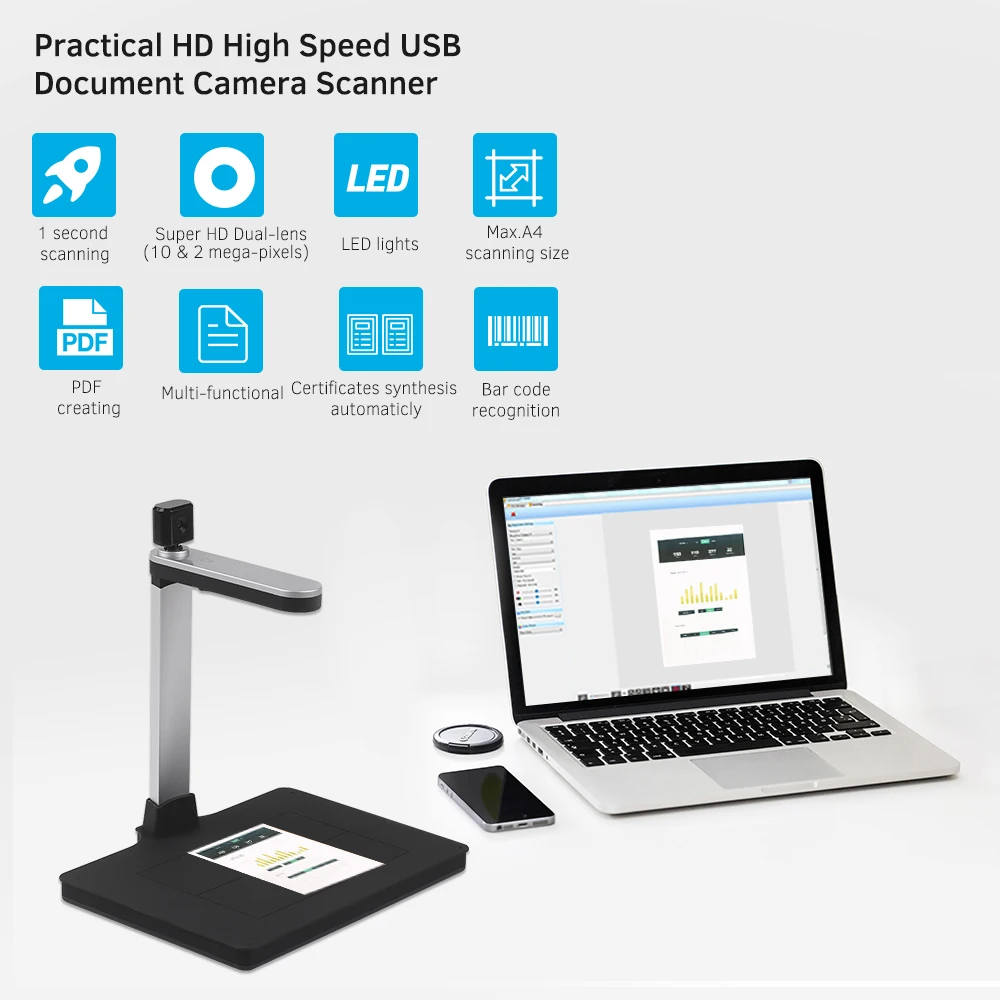 Aibecy HD Document Camera Scanner 10 Mege-Pixels with Dual-camera Fill-in Light AI Technology Support PDF Export Video Recording
Aibecy HD Document Camera Scanner 10 Mege-Pixels with Dual-camera Fill-in Light AI Technology Support PDF Export Video Recording