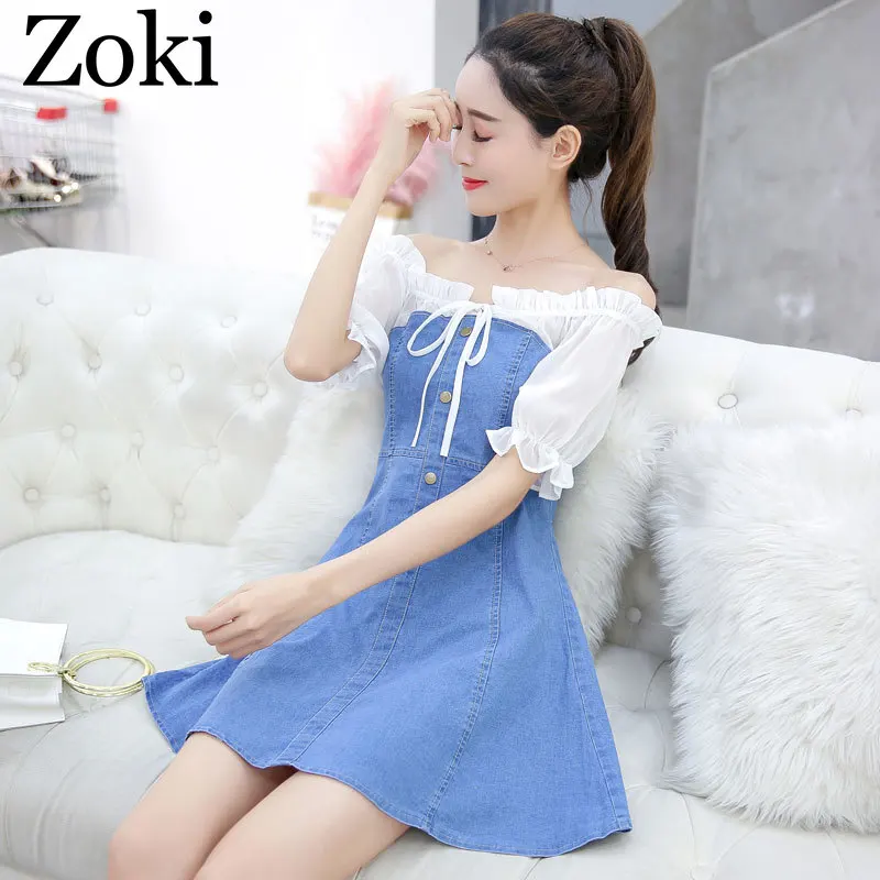 Zoki Sexy Off Shoulder Women Denim Dress Fashion Summer Patchwork High Waist Mini Dress Elegant Party Night Vestidos De Fiesta
Zoki Sexy Off Shoulder Women Denim Dress Fashion Summer Patchwork High Waist Mini Dress Elegant Party Night Vestidos De Fiesta