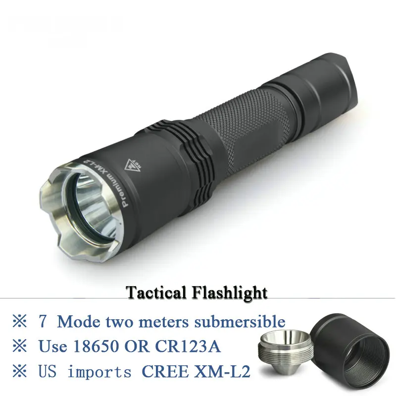 Upscale profession tactical flashlight cree xm l2 led lanterna Constant current invisible double open instant light
Upscale profession tactical flashlight cree xm l2 led lanterna Constant current invisible double open instant light