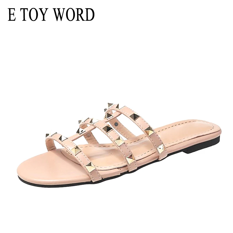E TOY WORD Sandals Women New 2019 Fashion T Type Rivets Slippers PU womens flat slippers open toes Slides Women Slippers
E TOY WORD Sandals Women New 2019 Fashion T Type Rivets Slippers PU womens flat slippers open toes Slides Women Slippers