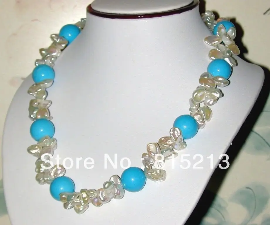 Hot sell Noble- hot sell new - HOT1514 18"Turquoise and White "Keshi" Pearl Necklace
Hot sell Noble- hot sell new - HOT1514 18"Turquoise and White "Keshi" Pearl Necklace